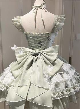 现货lolita裙子花期之约白绿色蝴蝶超仙礼服小清新少女生日短裙