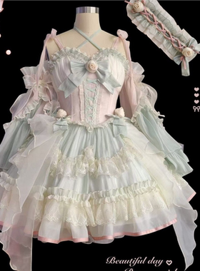 Lolita洛丽塔泡泡熊原创设计Lo裙仙女风甜美公主连衣裙
