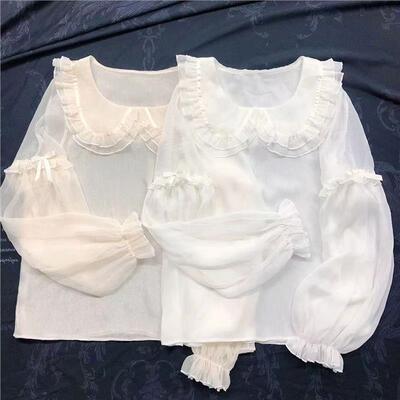 洛丽塔衬衫海军领秋款长袖内搭lolita通透内衬雪纺杉