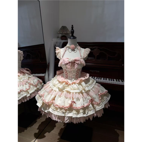 全款花铃绮梦Lolita粉色蕾丝温柔古典荷叶边公主裙原创设计洛丽塔