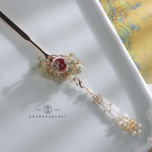 森森的簪丨繁花丨原创新中式盘发头饰仿烧蓝点翠珍珠古风流苏发簪