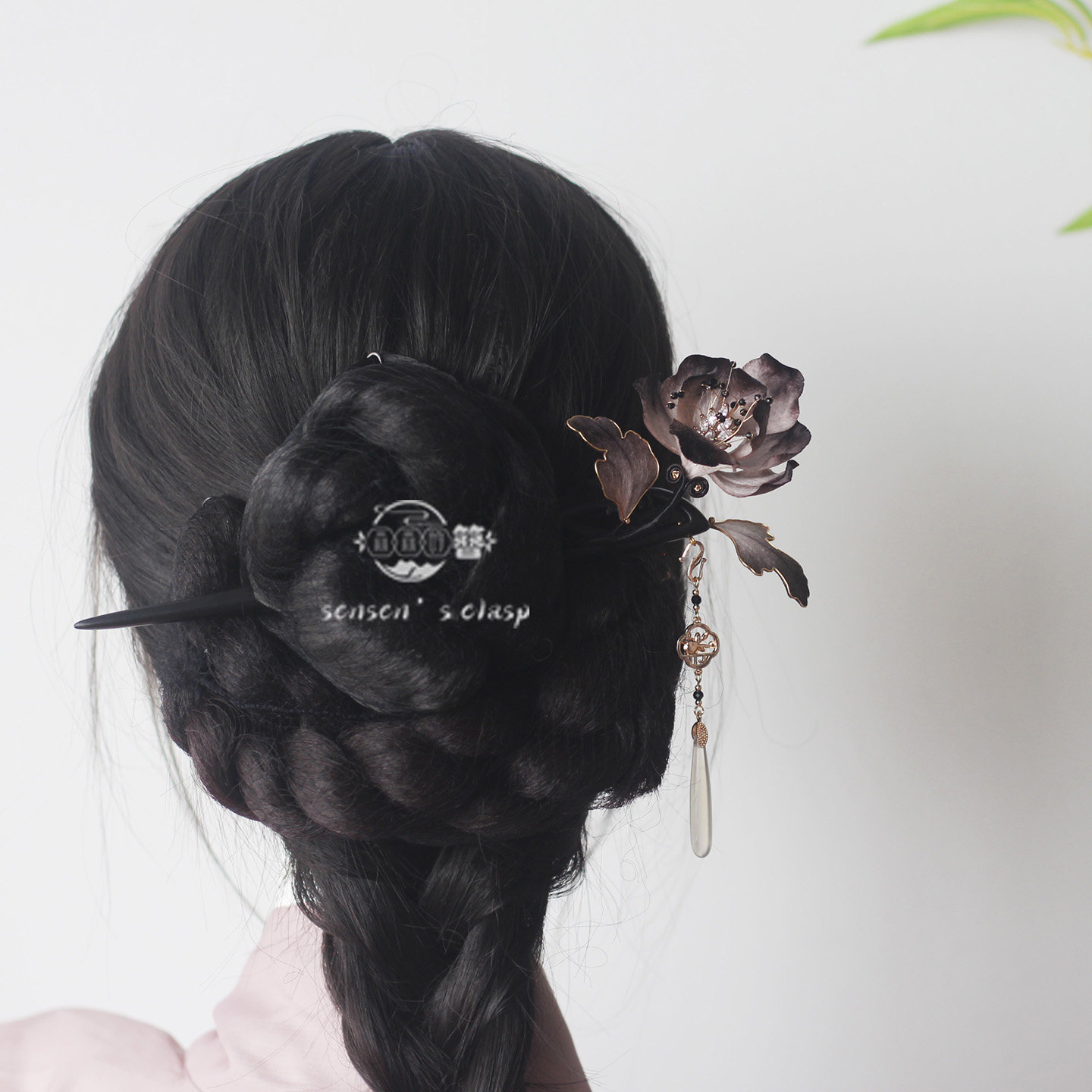 森森的簪丨水墨牡丹 原创非遗绒花檀木盘发簪 流苏新中式旗袍礼物