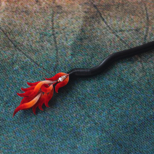 森森的簪丨凤翎 原创非遗绒花檀木发簪 新中式古风旗袍高级头饰