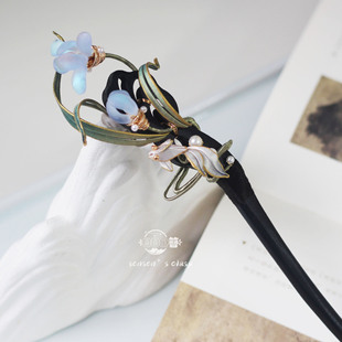 非遗缠花檀木盘发簪 森森 簪 鱼畔幽兰 古风旗袍发饰 高端新中式