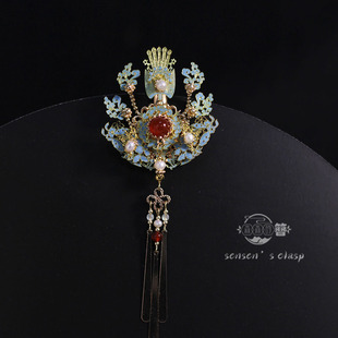 森森的簪 原创仿点翠烧蓝精致发夹丨焰云丨古风汉服旗袍典雅头饰