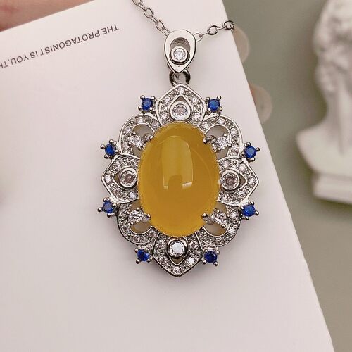 天然黄玛瑙项坠玉髓吊石链