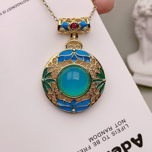 真品蓝玛瑙吊坠玉髓项链石