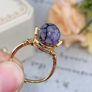 正品龙纹玛瑙戒指转运珠10mm素珠戒子简约精致时尚百搭女戒F736