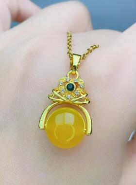 玛瑙玉髓吊坠正品黄玉石转运珠颈饰时尚百搭日常款锁骨项坠F848