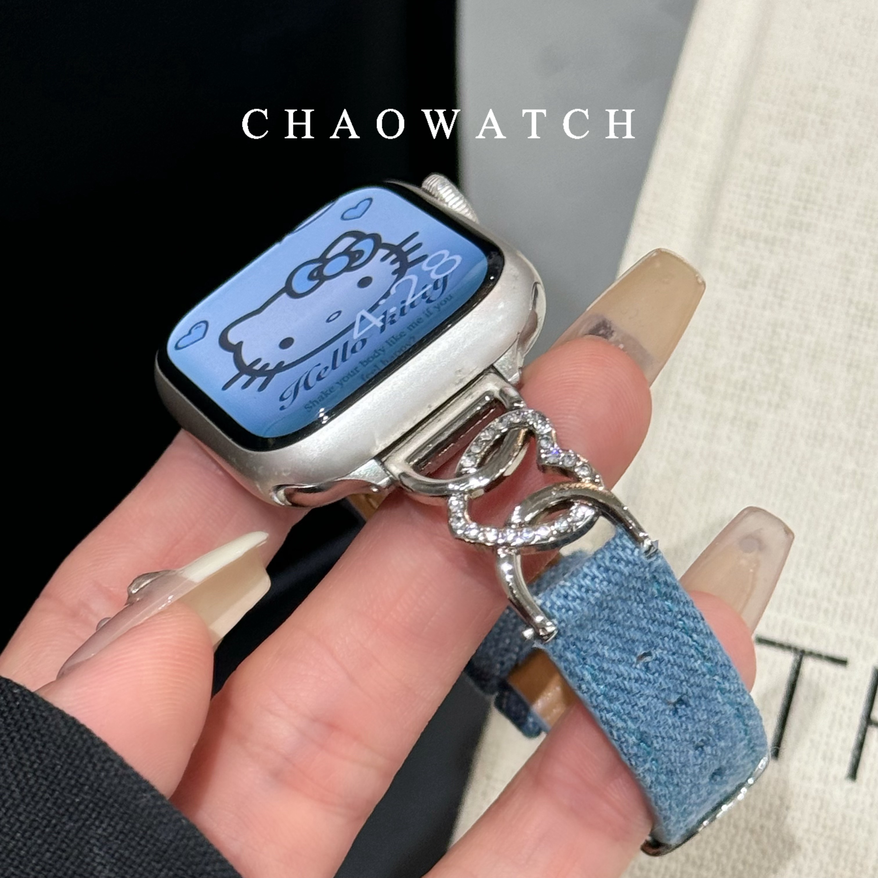 镶钻爱心牛仔适用于苹果手表表带s10代apple女款iwatch9876se夏季