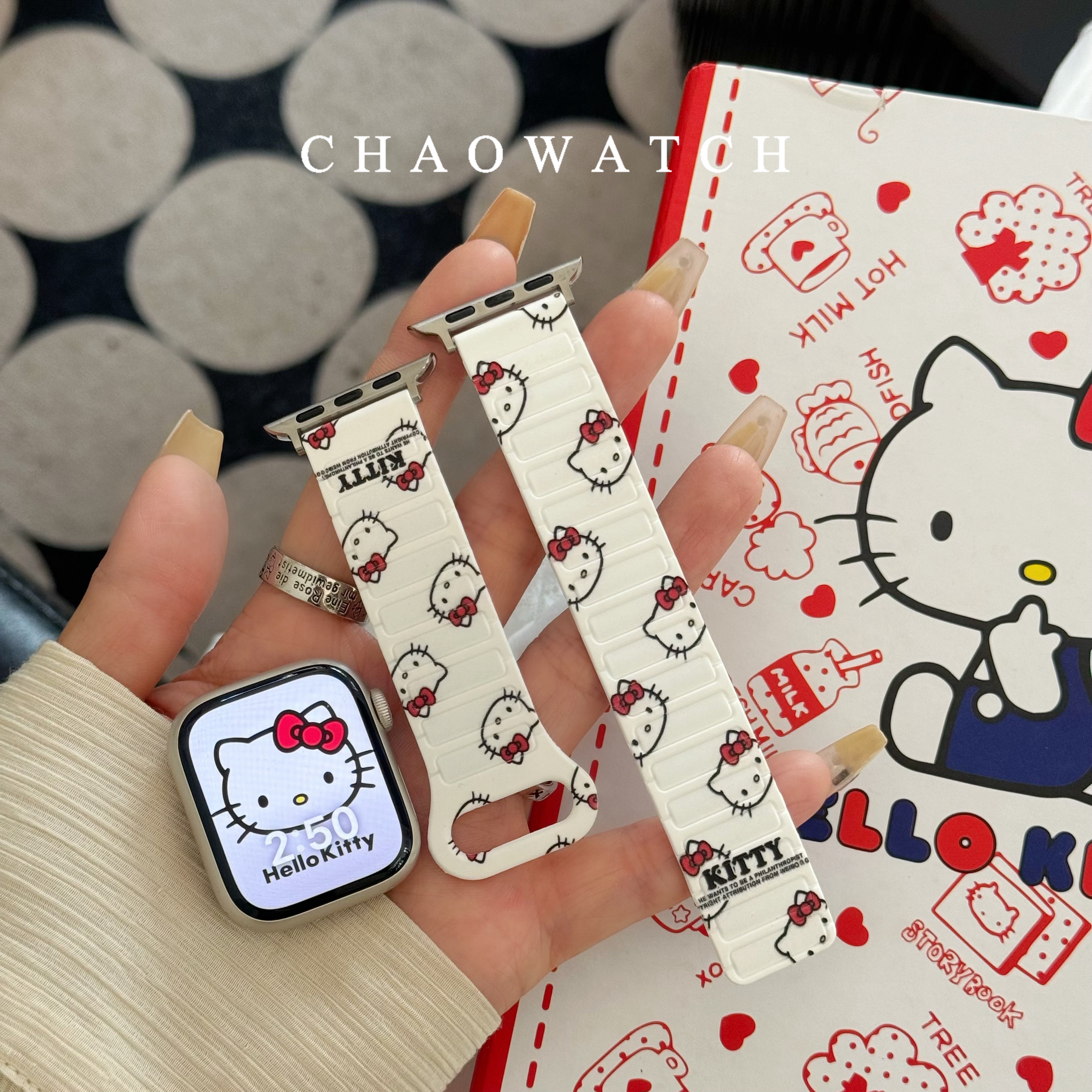 磁吸白硅胶kitty猫适用于苹果手表表带s10代apple女iwatch987se夏