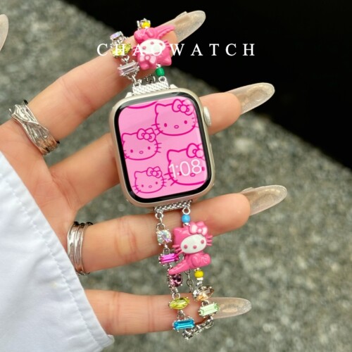 kt猫宝石珍珠适用于苹果手表表带s11代apple女iwatch109876链条se
