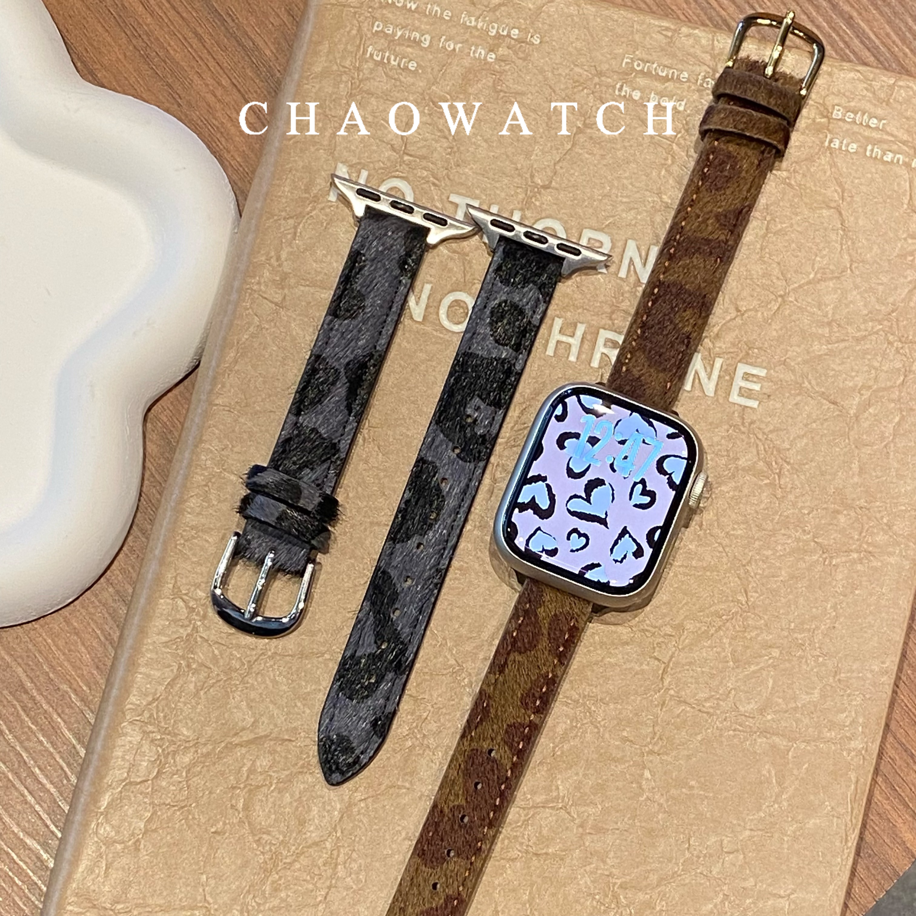 秋冬马毛豹纹适用于苹果手表表带s11代apple女iwatch109876se真皮