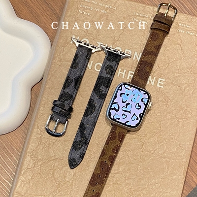 秋冬马毛豹纹适用于苹果手表表带s11代apple女iwatch109876se真皮
