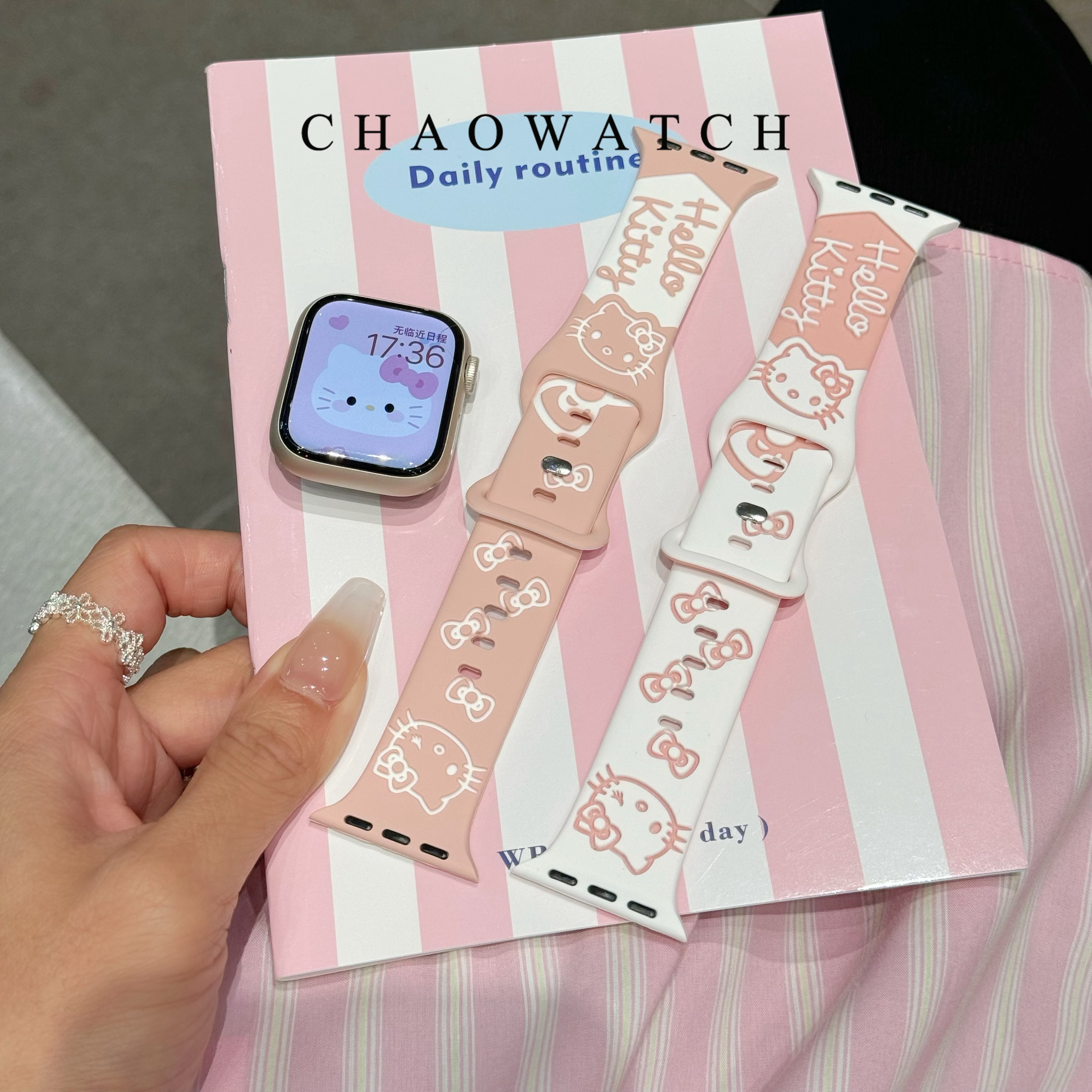 适用于s10代apple苹果iwatch9手表表带8卡通kt硅胶s7夏se女凯蒂猫