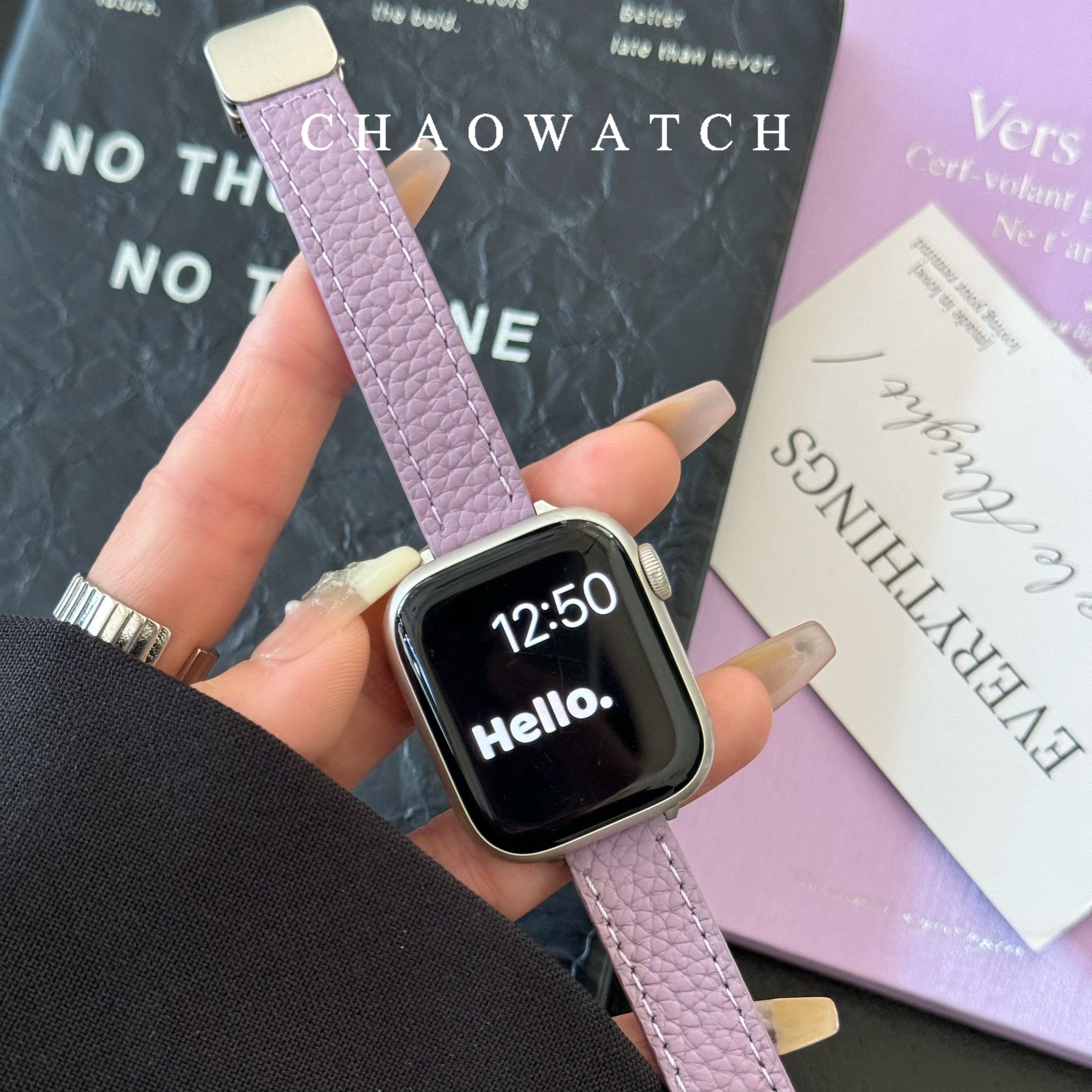 荔枝纹真皮磁吸扣适用于苹果手表表带s11代apple女iwatch109876se