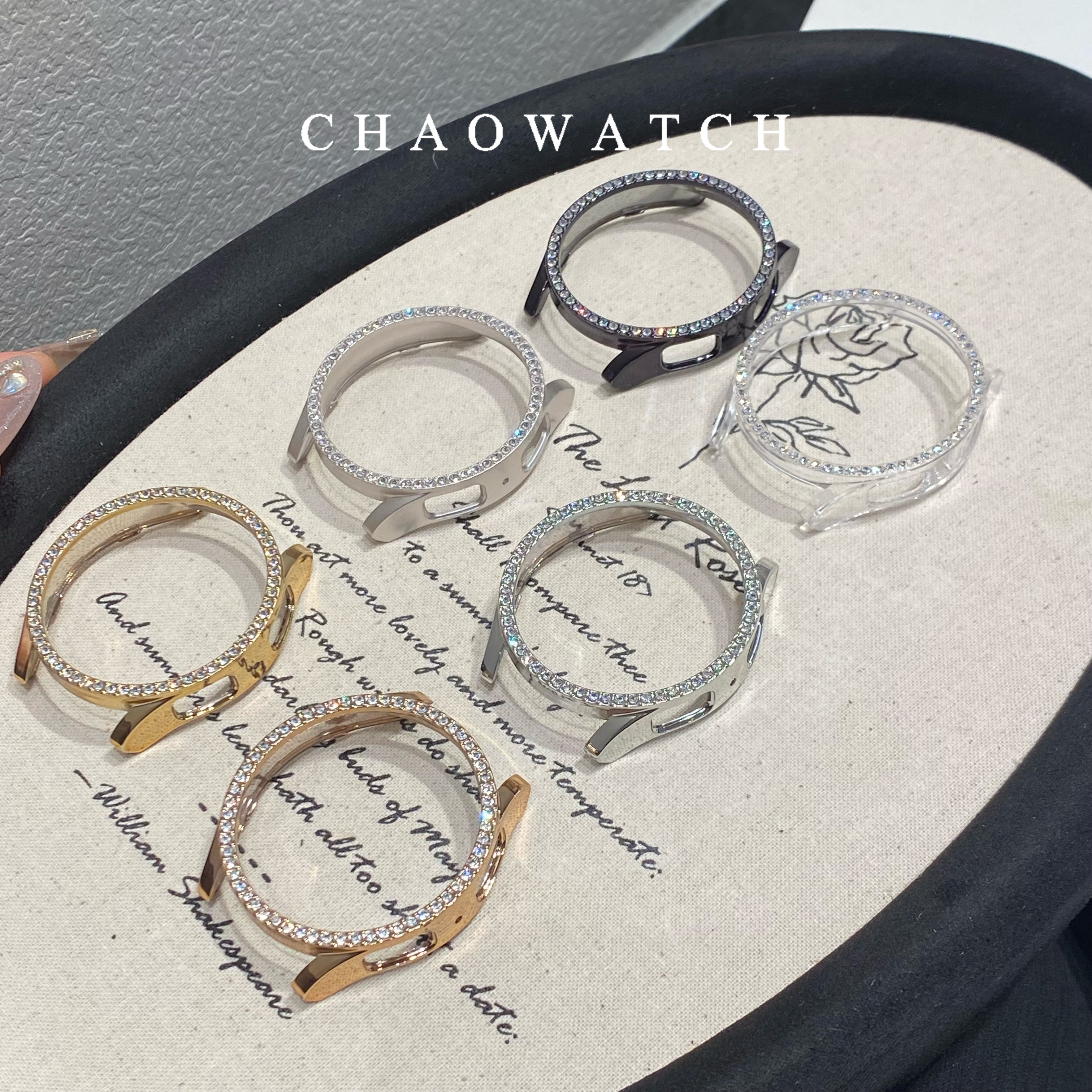 单钻镂空适用于三星watch8手表保护壳7654保护套4044mm女防摔硬壳