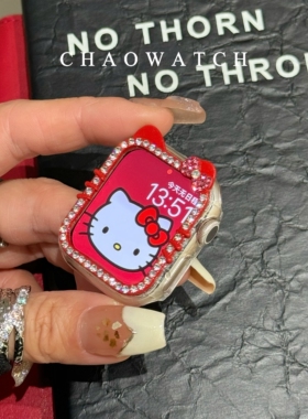 镶钻紫红kt凯蒂猫适用于s11苹果手表s10保护壳apple女iwatchs98代