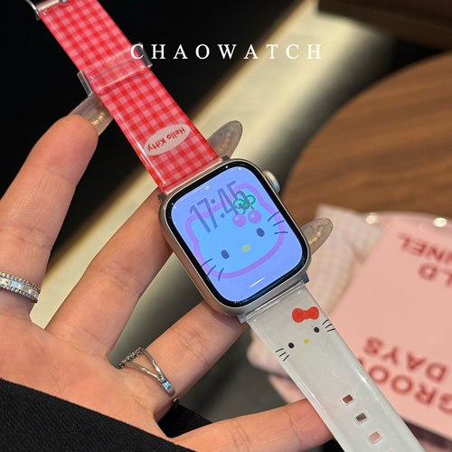 红白kitty猫适用于苹果手表表带s11代apple女款iwatch109876seTPU