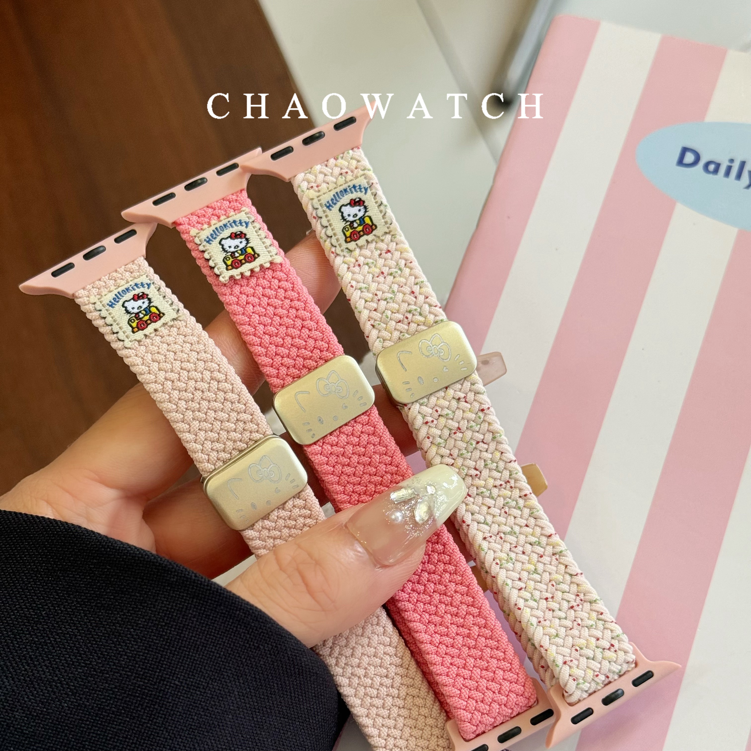 细款尼龙编织kitty猫适用于苹果手表表带s10代apple女iwatch987se