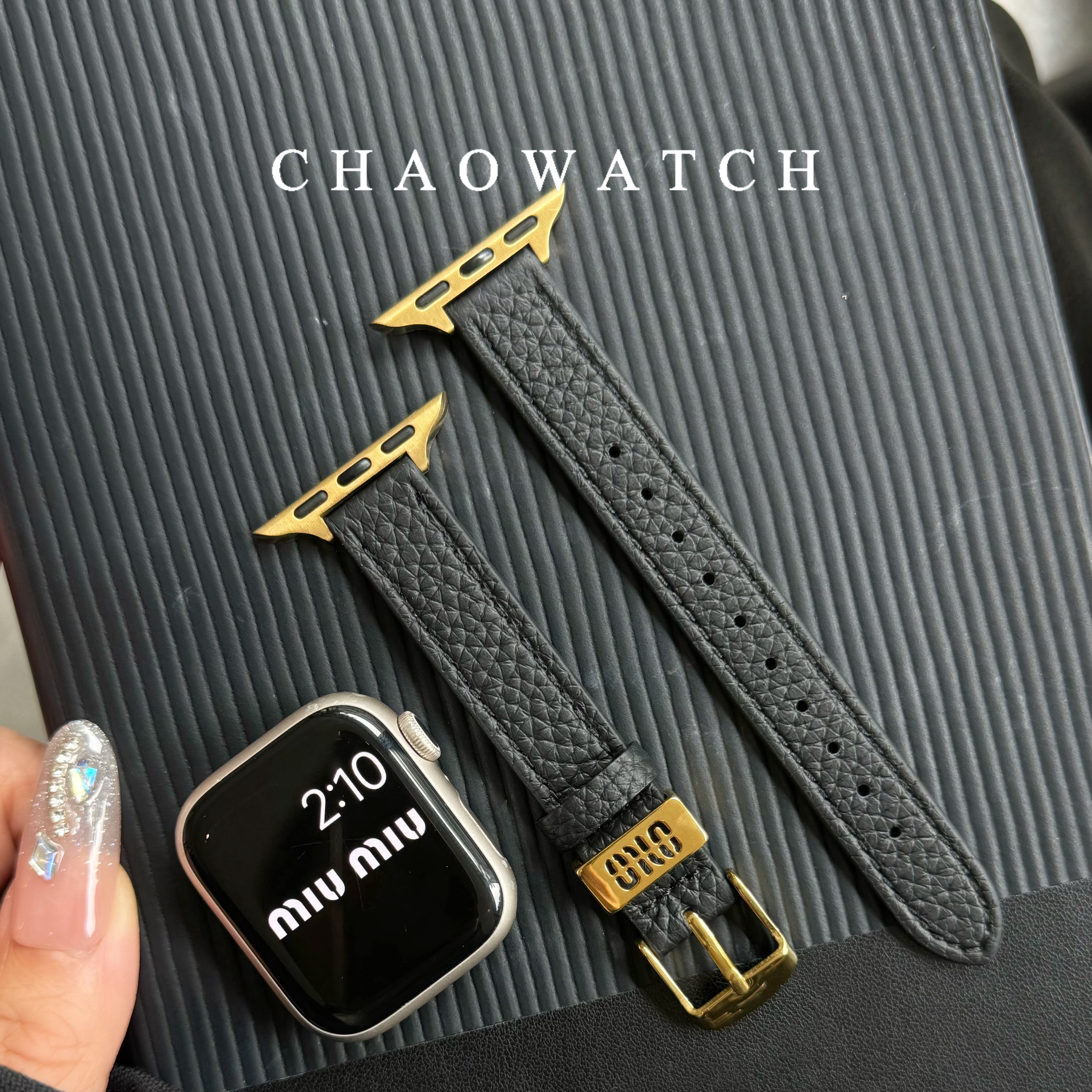 荔枝纹真皮iwatch987s10代手表带