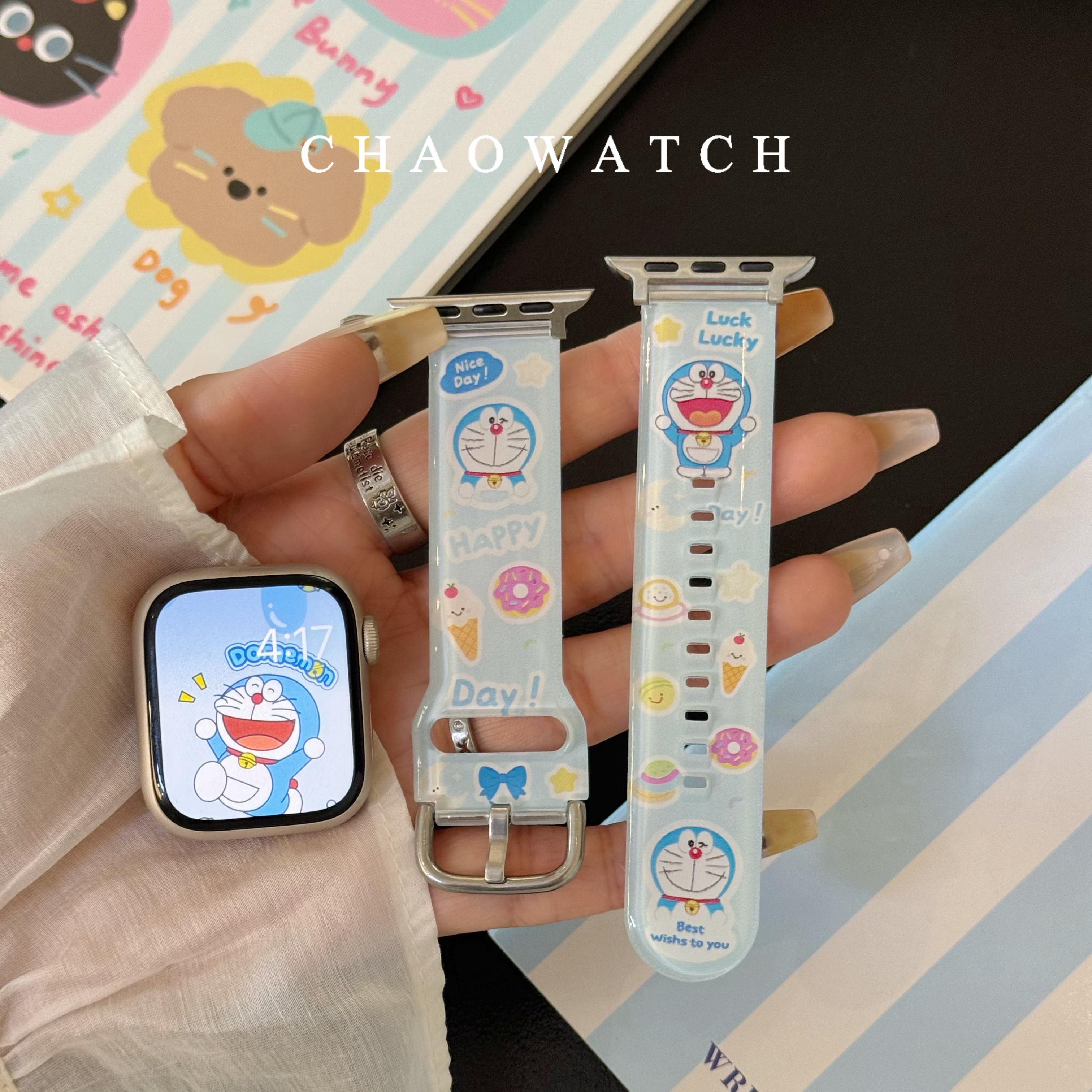 哆啦A梦叮当猫适用于苹果手表表带s11代apple女iwatch109876seTPU