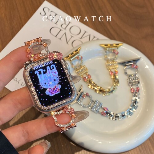 镶钻kitty链条适用于苹果手表表带s11代apple女iwatch109876se夏