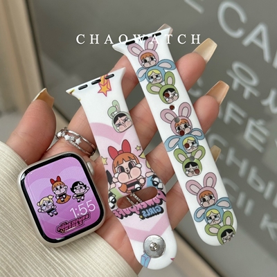 哭包小女警适用于苹果手表表带s10代apple女iwatch9876硅胶se夏季
