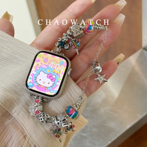 棒棒糖摩天轮串珠适用于苹果手表表带s10代apple女iwatch9876se夏