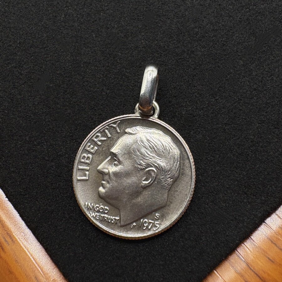 美国罗斯福10美分硬币吊坠文创复古风小众男女通用个性颈饰品项链