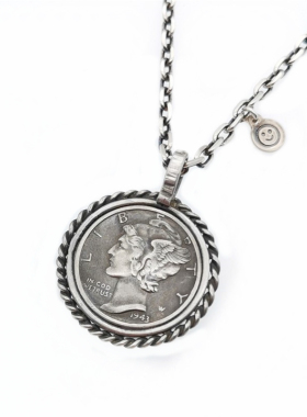 智神墨丘利银币吊坠时尚笑脸圆牌