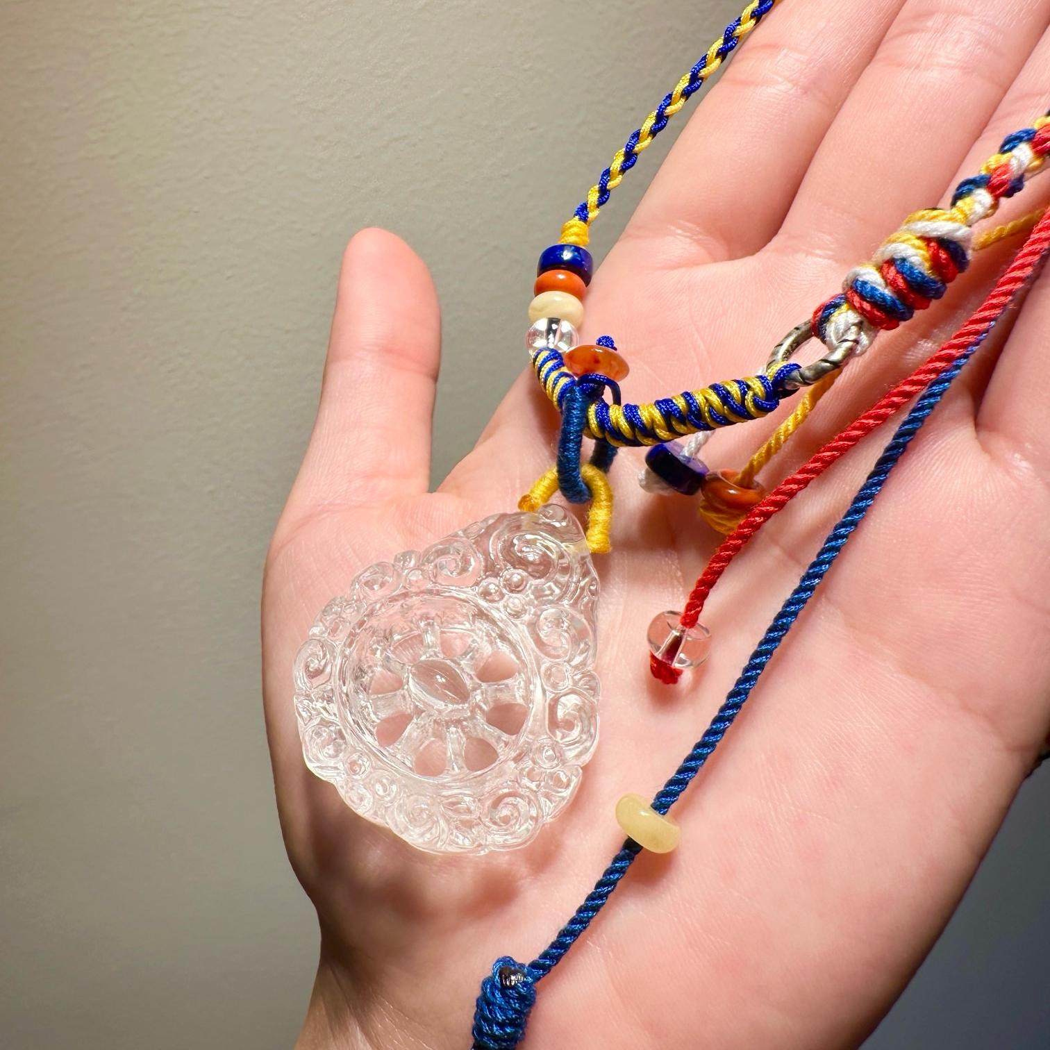 天然白水晶金轮项链 搭配蜜蜡青金南红