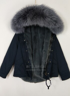 冬新品INS潮牌大码男士棉服宝蓝色加厚尼克服大貉子毛领情侣派克