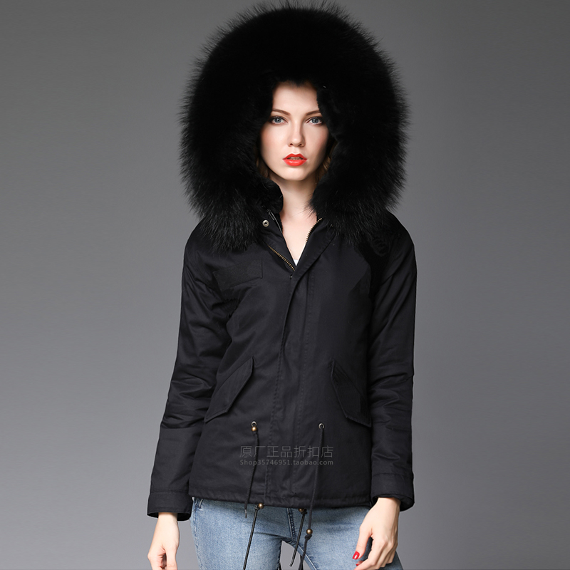 冬新品潮牌黑色大毛领可拆卸显瘦派克服大码女士加厚棉衣外套短款