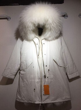 潮牌冬白色狐狸毛尼克服女长款真貉子毛大毛领连帽定制皮草派克服