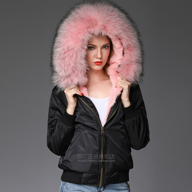 冬新品女士短款加厚绒夹克棉服 MRS大貉子毛领棒球服防水飞行服潮