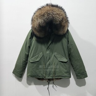 INS潮牌男士派克王短款大码棉服加绒大毛领可拆派克服军绿尼克服
