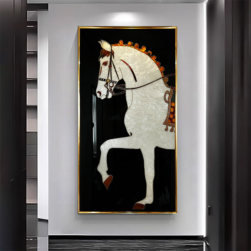 手工手绘琉璃珐琅彩装饰画现代轻奢入户玄关画客厅马走廊尽头挂画