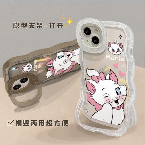 可爱玛丽猫适用苹果16promax手机壳iphone17透明硅胶14支架15卡通