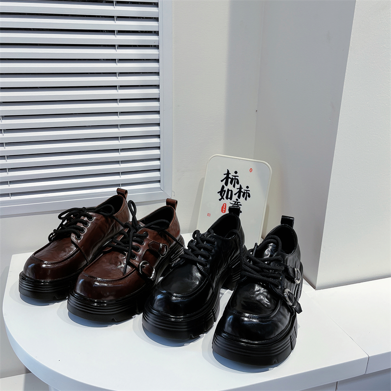 真皮牛皮!断码清仓女单鞋厚底乐福系带英伦风简约百搭5JD5-5197