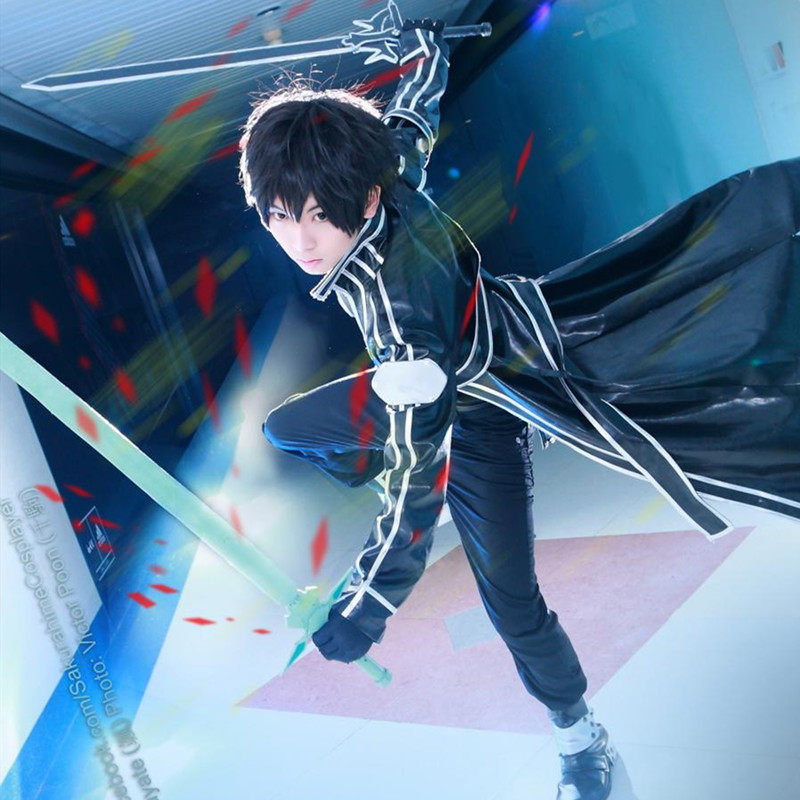 日本动漫刀剑神域SAO桐人cos服桐谷和人黑色剑士服cosplay服装男