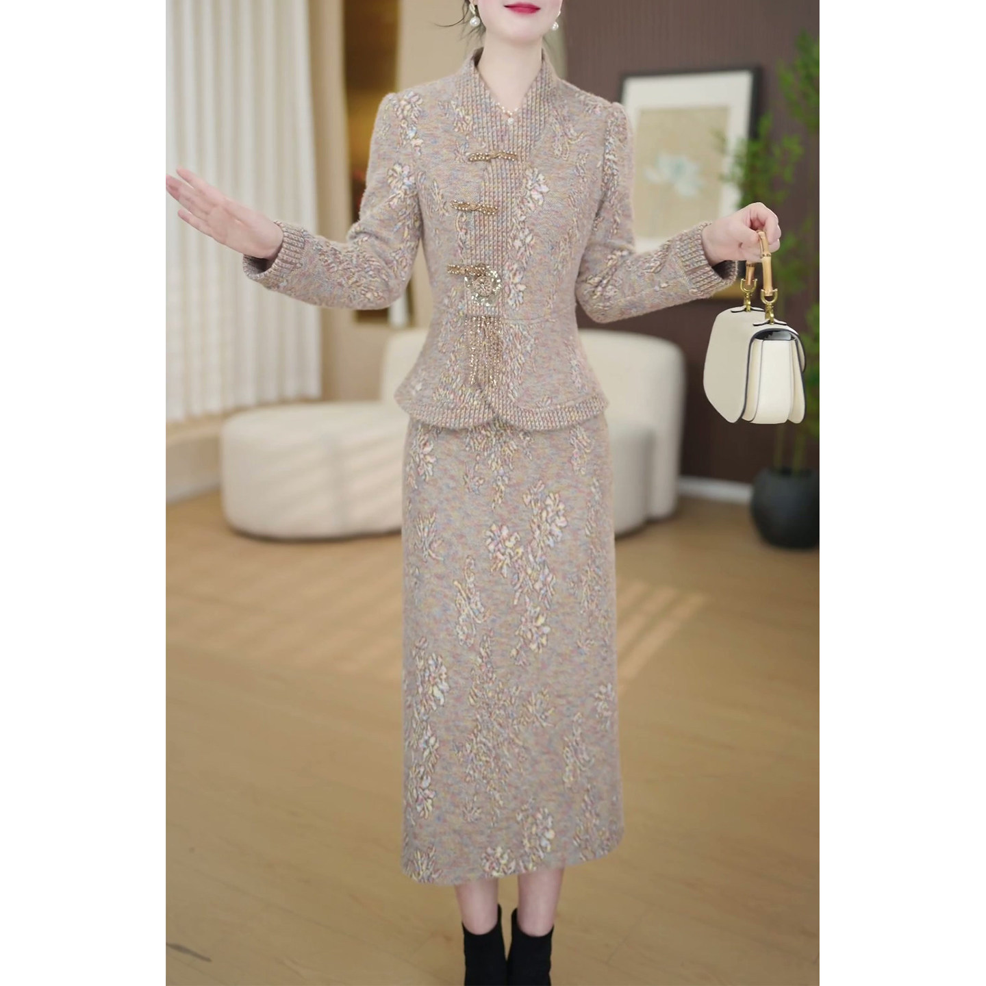 高端精致长袖两件套连衣裙女2025秋冬新款贵夫人妈妈修身套装裙子,女装/女士精品,连衣裙,淘宝优惠券,粉丝福利购,淘宝优惠卷