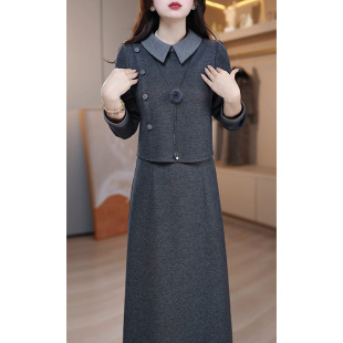 高档妈妈显瘦加厚打底裙子 长袖 气质配大衣连衣裙女2026春秋季 新款
