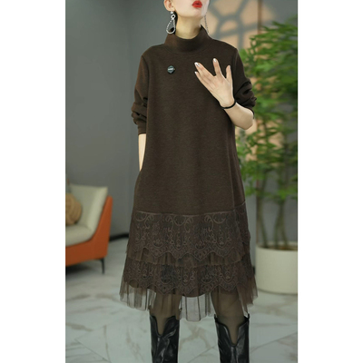 气质配大衣长袖连衣裙女