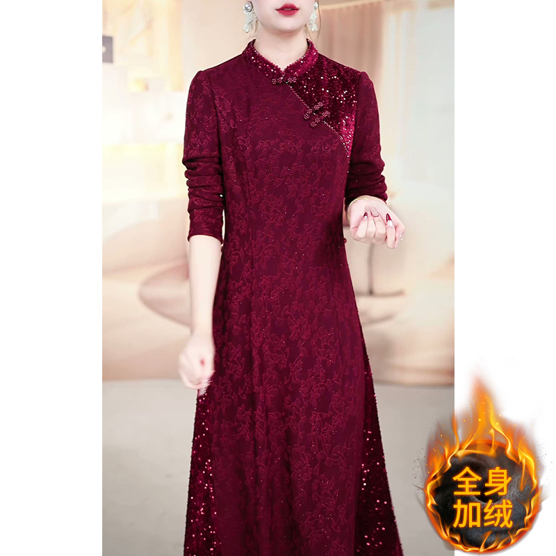 配大衣长袖加绒加厚连衣裙女