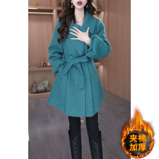 短款夹棉加厚呢子大衣女2025秋冬新款小个子妈妈收腰气质毛呢外套