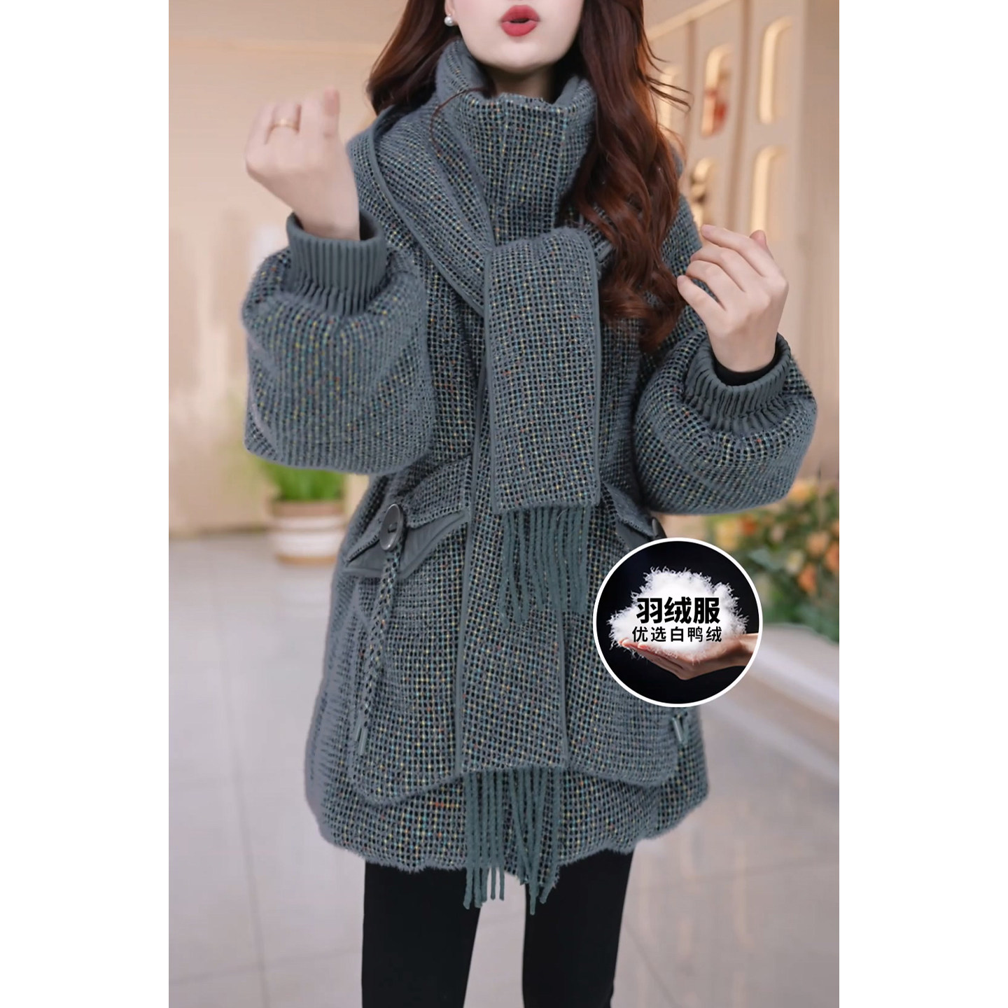 中长款连帽加厚白鸭绒外套女2025冬季新款妈妈高端格子保暖羽绒服,女装/女士精品,羽绒服,淘宝优惠券,粉丝福利购,淘宝优惠卷