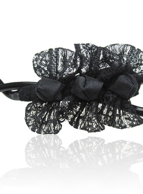 丽龙湾日韩黑色蕾丝香蕉夹 原创八8字夹扭扭夹906