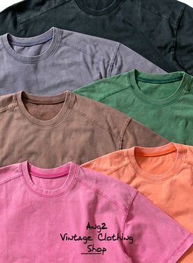 Ang2 Stu 炒色做旧T 6色重磅纯棉复古bive风水洗圆领纯色短袖T恤