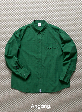 Ang2 Stu 别致暗格子 精梳棉面料 春秋款日系宽松长袖休闲衬衫男